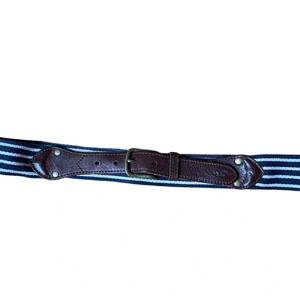 Hollister Women’s Brown Leather and Fabric Belt with Blue and White Stripes